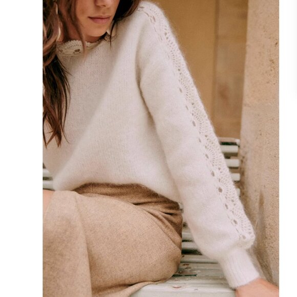 BEST Sezane Stacy Jumper Sweater Medium Ecru Ivory French Wool Mohair Knit - Picture 6 of 10